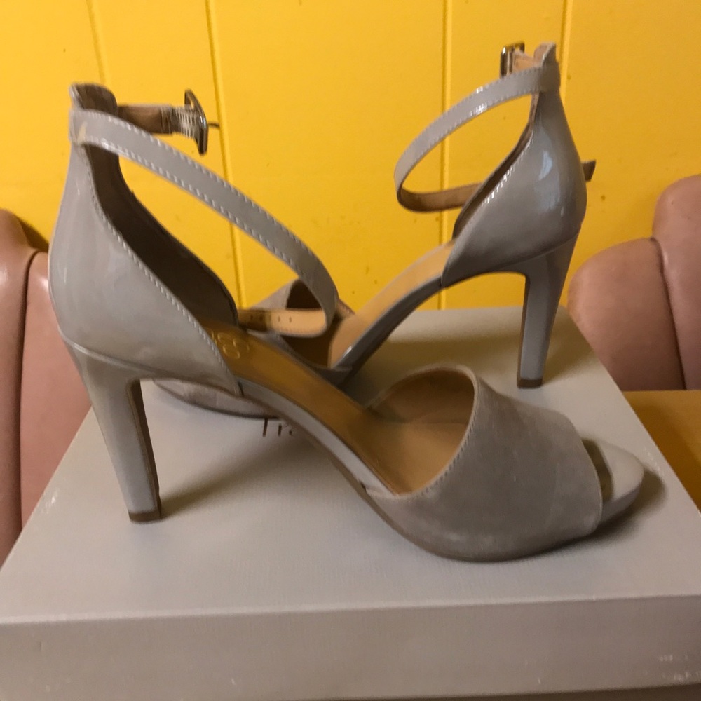 Gray suede heels